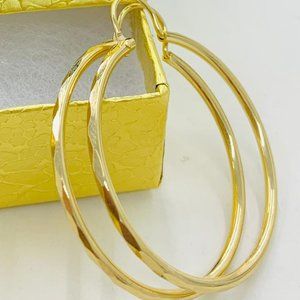 Endless Hoop Earrings Ladies Girls Womens in Gold F Diamond Cut Design 1.75x1.5"